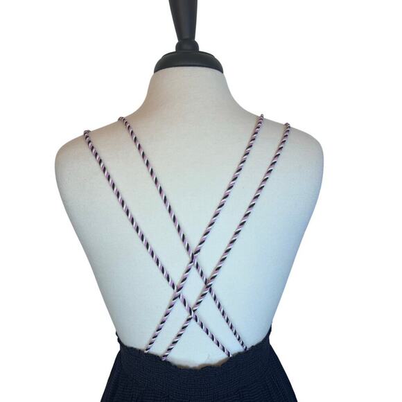 New SCOTCH & SODA Black Smocked Double Strap Tiered Midi Dress Sz FR 40 / US 10 - Picture 10 of 12